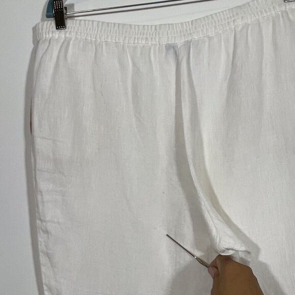 J Jill Pants Women's Size Large White 100% Linen Flat Front Pull On Crop Pockets - Picture 7 of 11